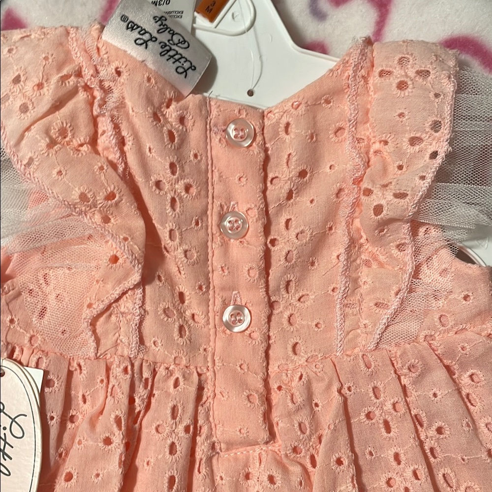 Peach Eyelet Dress with Floral Leggings - Picture 6 of 6